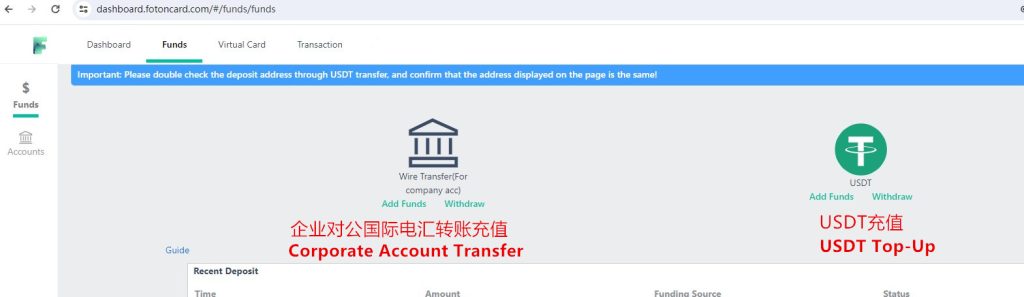 Top-up platform FotonCard menggunakan USDT