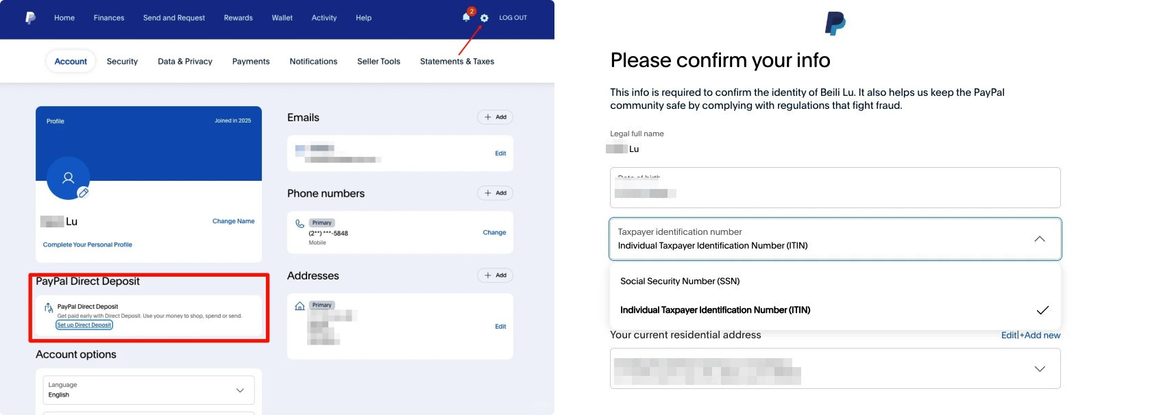 ITIN 註冊 PayPal 美區帳號示意圖